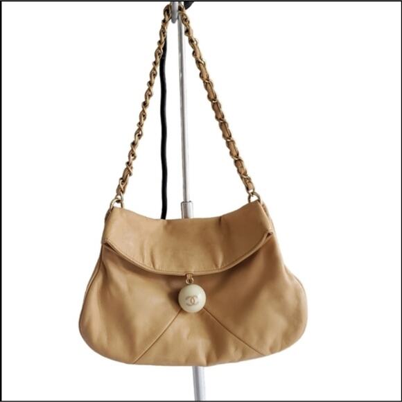 Chanel Vintage Cue Ball Tan Lambskin Foldover Bag